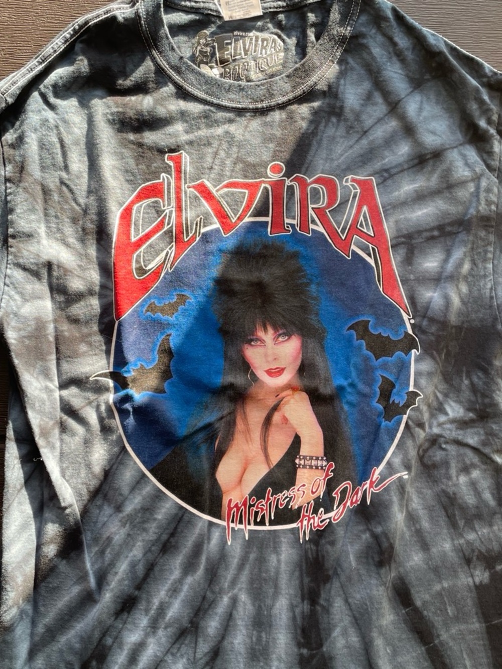 Elvira Graphic Tee - Black with Red & Blue Print Size Medium